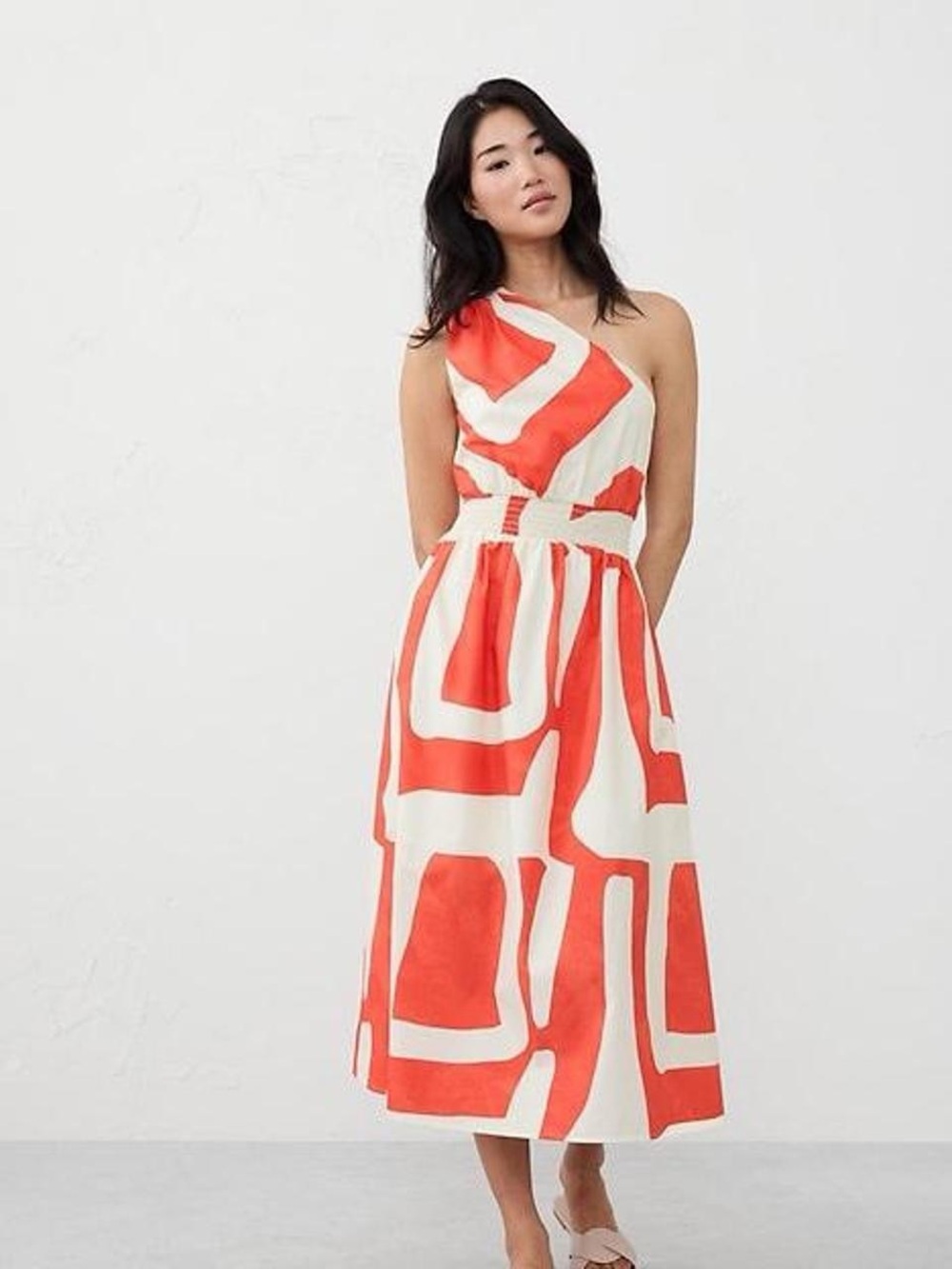 NWT Banana Republic one shoulder poplin midi dress